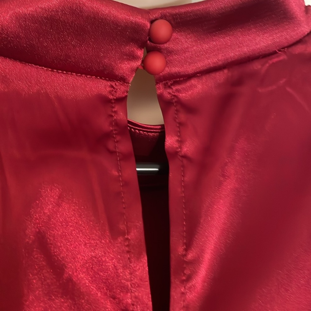Grace Karin Red Burgundy Stretch Satin High Neck Sheath Dress 2X - Picture 11 of 11